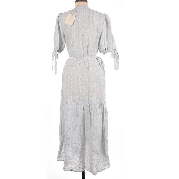 Maggie The Label 100% Linen Stevie Ruffled Wrap Dress Mint Grey Australia - Picture 4 of 12